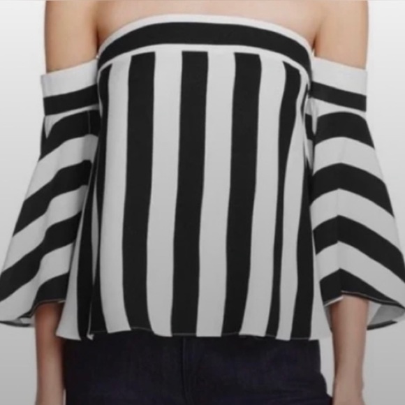 Milly Off-Shoulder Black and White Stripe Top - Picture 2 of 6